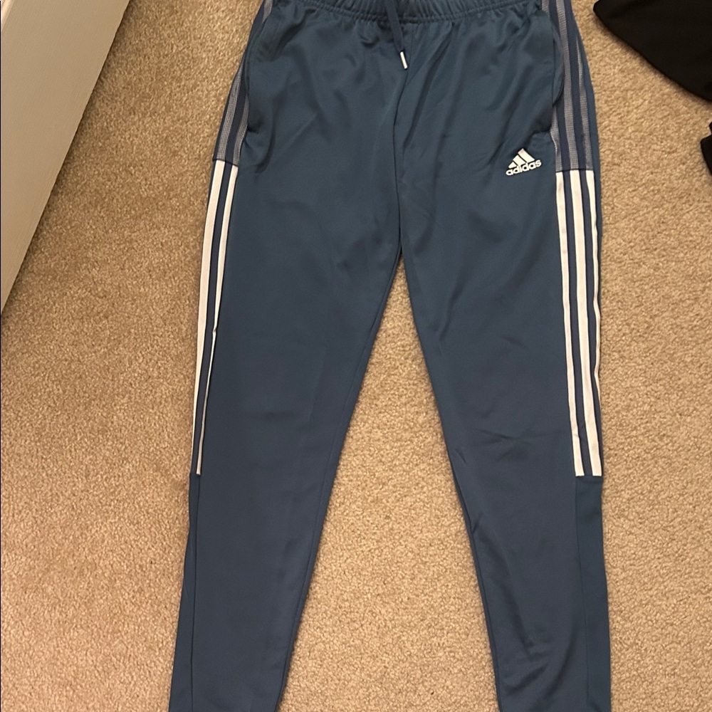 Adidas Navy Joggers with White Stripes